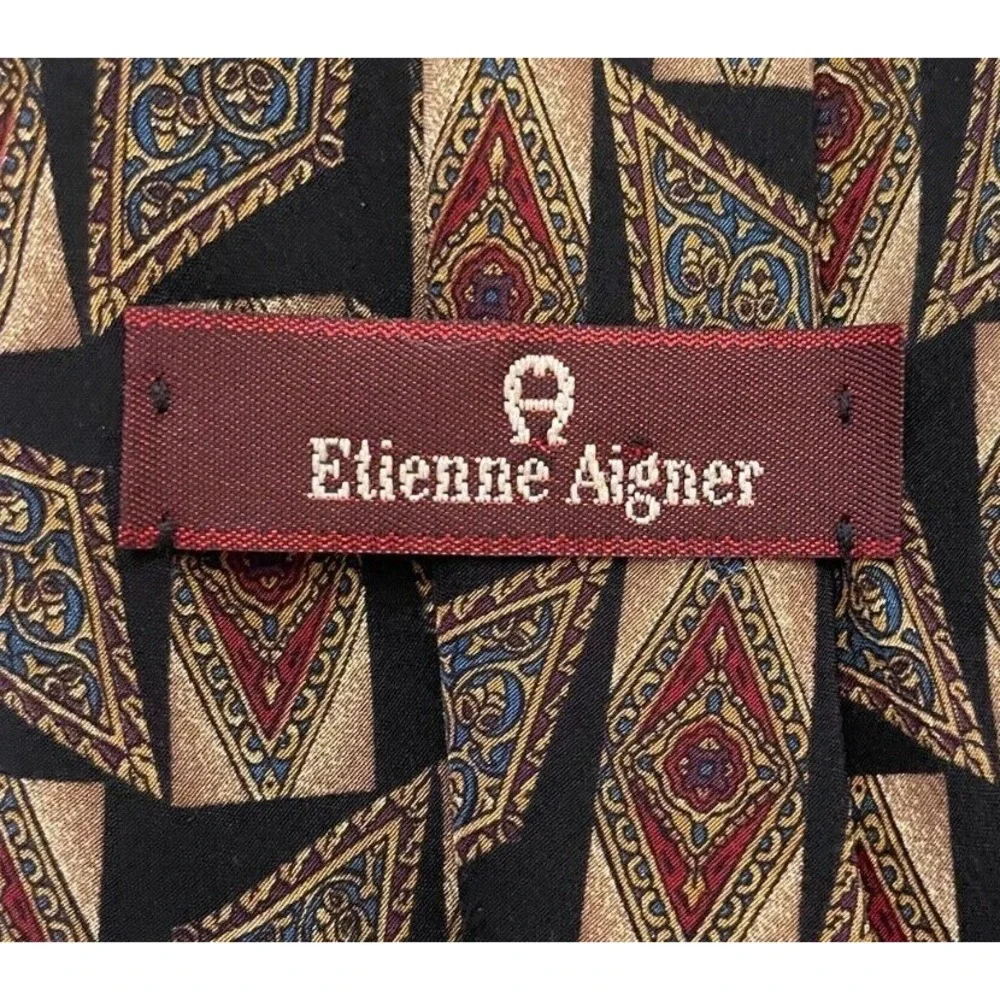 Etienne Aigner Men's Classic Neck Tie Black Diamond Retro Print 100% Silk